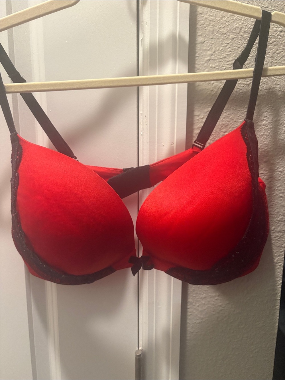 Victoria's Secret Red Bra with Black Lace Accents
